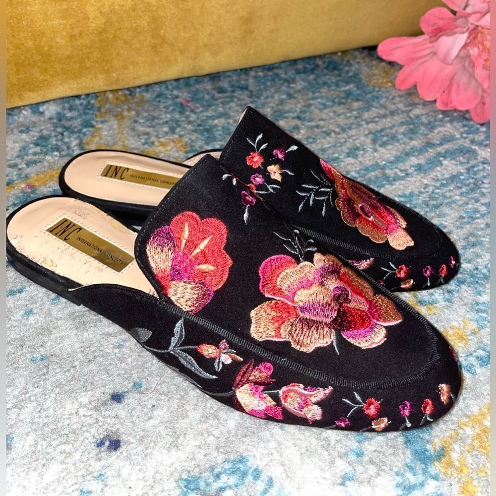 INC International Concepts Gannie II Embroidered Mules 8